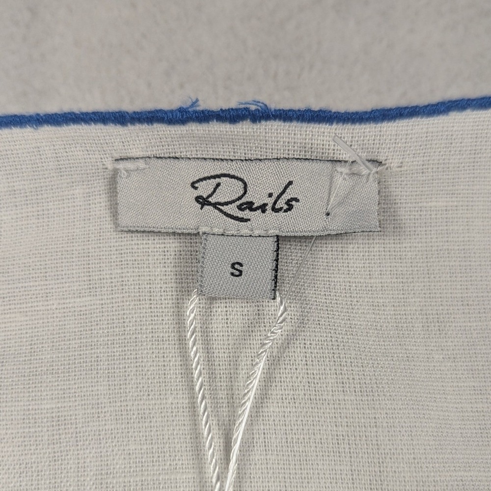 NEW Rails Venice White Blue Seashell Embroidered Linen Blend Crop Top Small - Picture 4 of 6